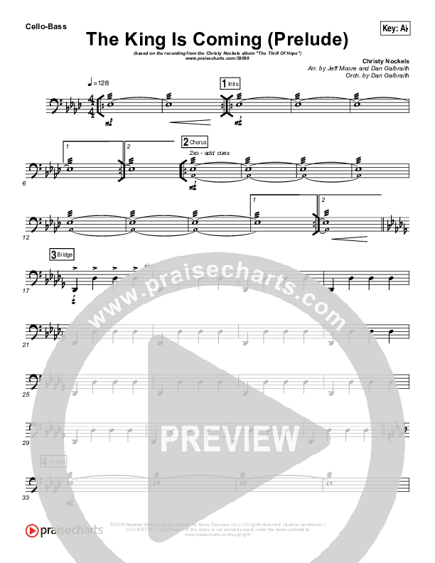 The King Is Coming Prelude Cello/Bass (Christy Nockels)