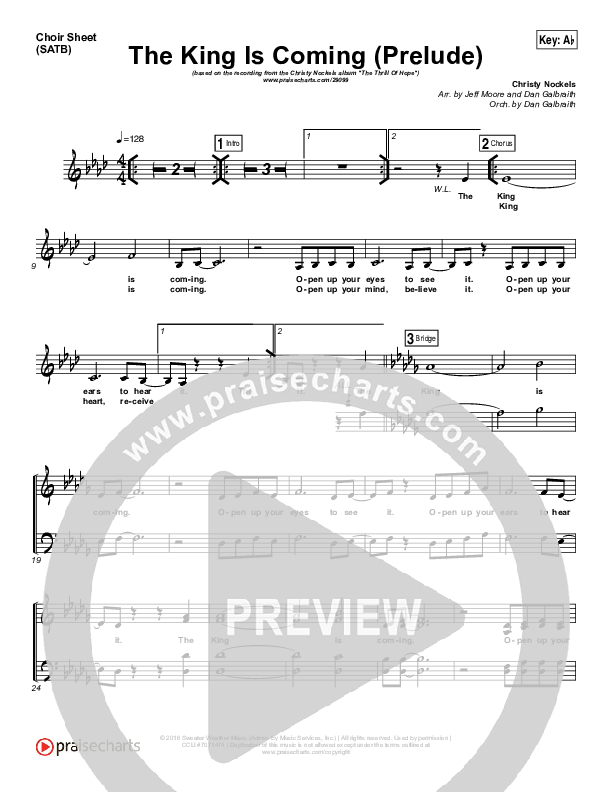 The King Is Coming Prelude Choir Sheet (SATB) (Christy Nockels)