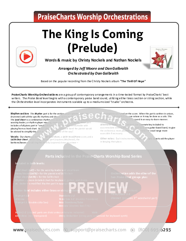 The King Is Coming Prelude Cover Sheet (Christy Nockels)