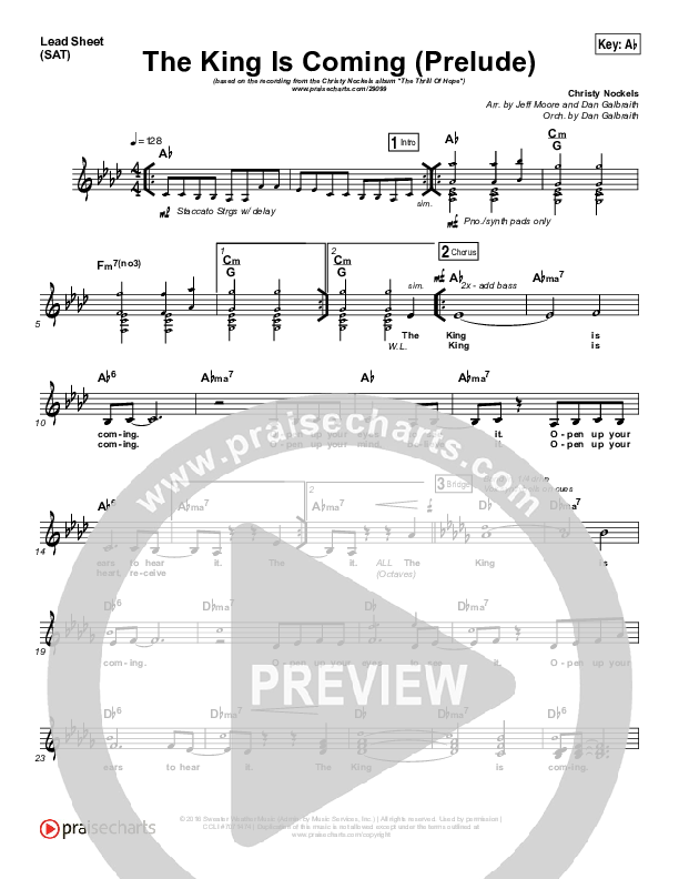 The King Is Coming Prelude Lead Sheet (SAT) (Christy Nockels)