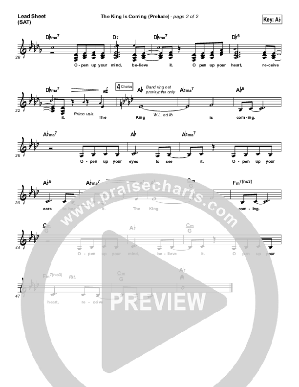 The King Is Coming Prelude Lead Sheet (SAT) (Christy Nockels)