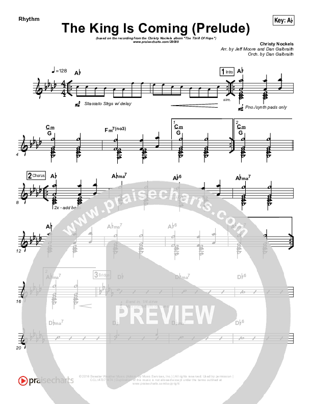 The King Is Coming Prelude Rhythm Chart (Christy Nockels)