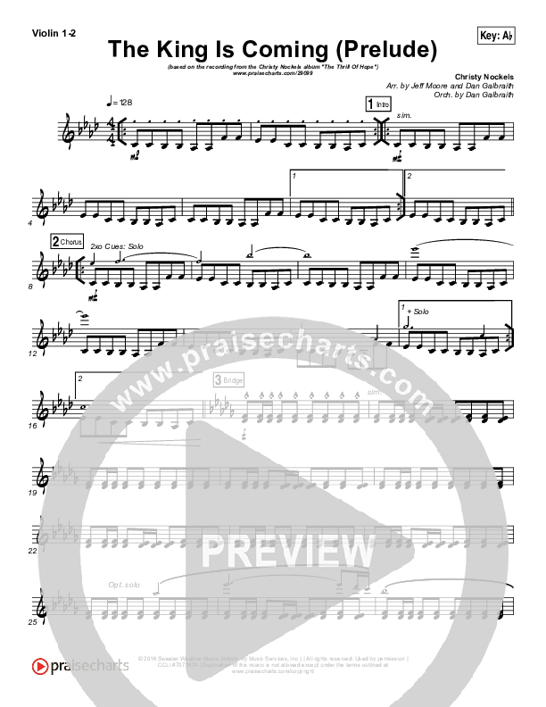 The King Is Coming Prelude Violin 1/2 (Christy Nockels)