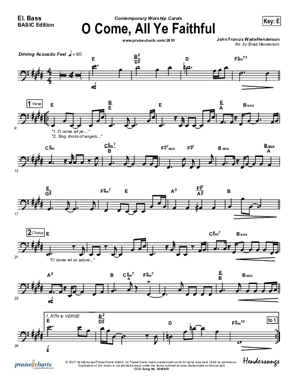 O Come All Ye Faithful Bass Guitar (Jeff Elkins)