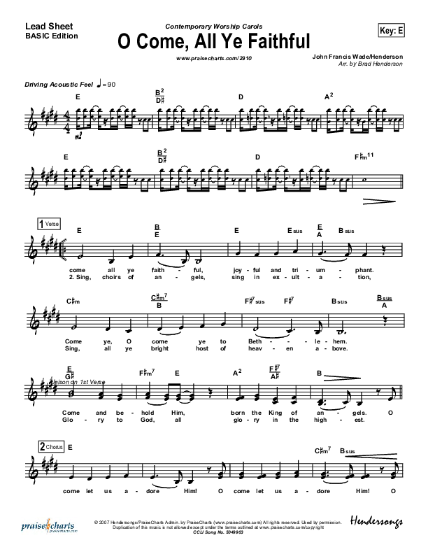 O Come All Ye Faithful Lead Sheet (Jeff Elkins)