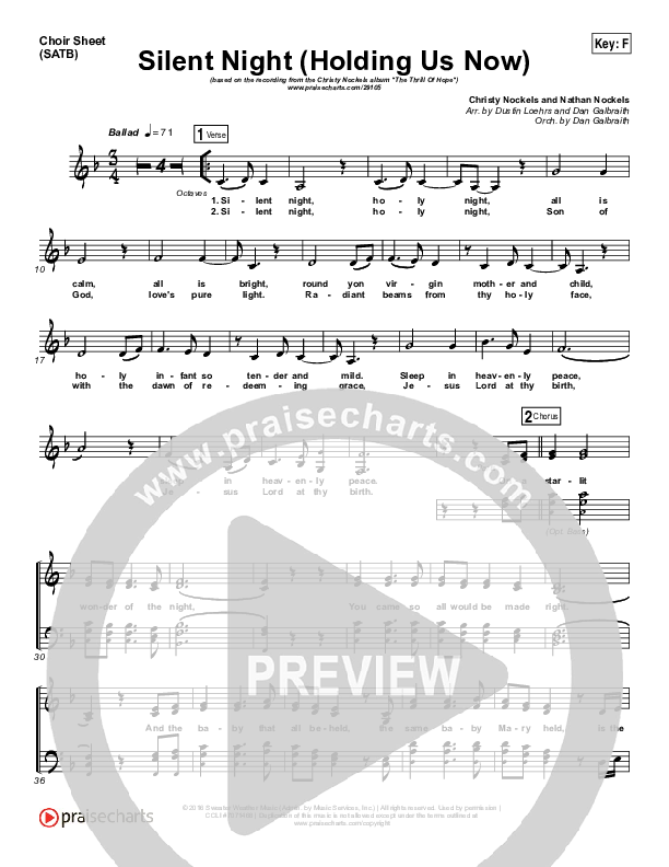 Silent Night (Holding Us Now) Choir Sheet (SATB) (Christy Nockels)