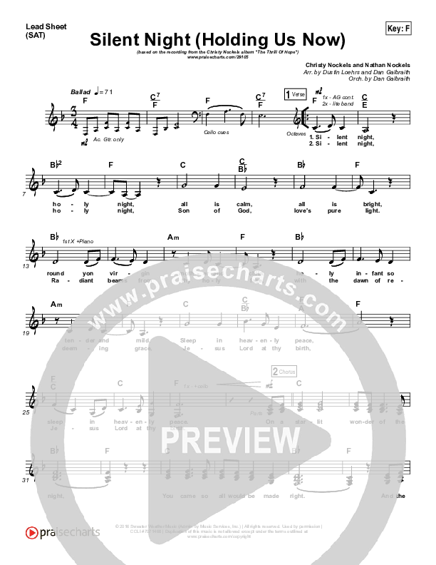 Silent Night (Holding Us Now) Lead Sheet (SAT) (Christy Nockels)