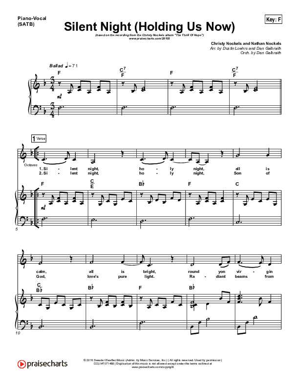 Silent Night (Holding Us Now) Piano/Vocal (SATB) (Christy Nockels)