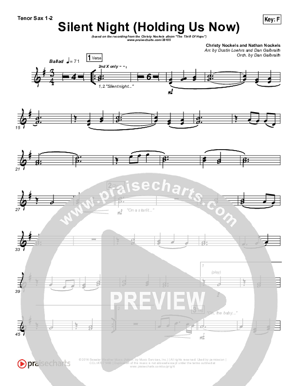 Silent Night (Holding Us Now) Tenor Sax 1/2 (Christy Nockels)