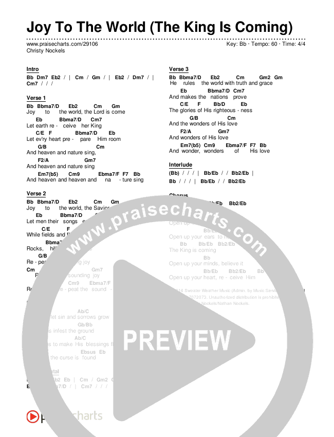 Joy To The World (The King Is Coming) Chords & Lyrics (Christy Nockels)