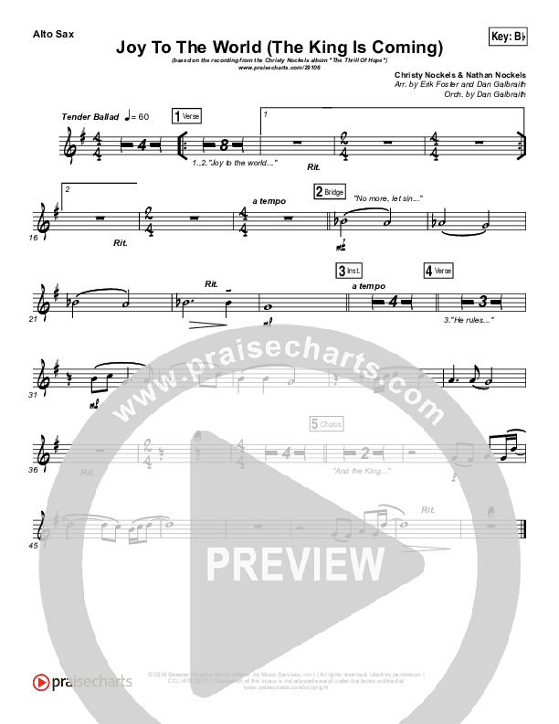Joy To The World (The King Is Coming) Alto Sax (Christy Nockels)