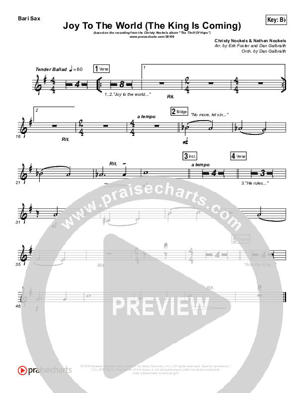 Joy To The World (The King Is Coming) Bari Sax (Christy Nockels)