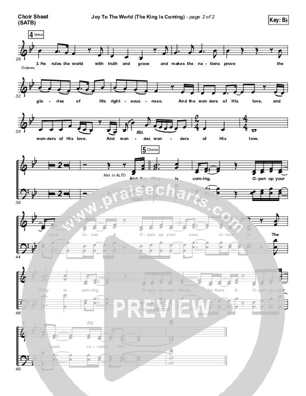 Joy To The World (The King Is Coming) Choir Sheet (SATB) (Christy Nockels)