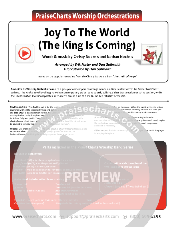 Joy To The World (The King Is Coming) Cover Sheet (Christy Nockels)
