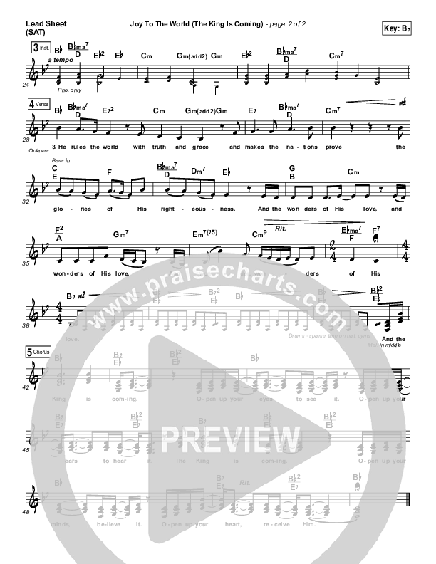 Joy To The World (The King Is Coming) Lead Sheet (SAT) (Christy Nockels)