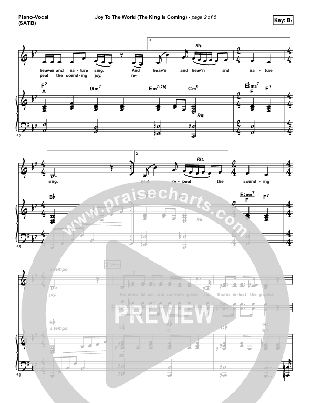 Joy To The World (The King Is Coming) Piano/Vocal (SATB) (Christy Nockels)