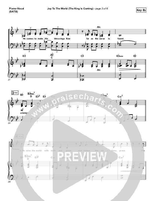 Joy To The World (The King Is Coming) Piano/Vocal (SATB) (Christy Nockels)