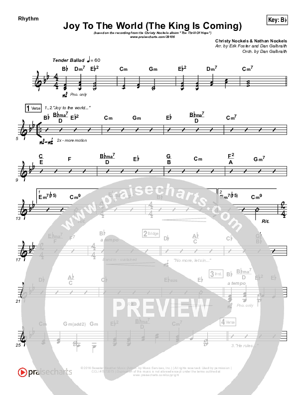 Joy To The World (The King Is Coming) Rhythm Chart (Christy Nockels)