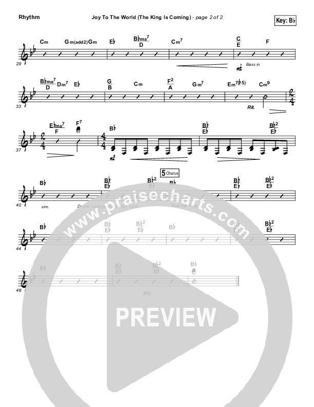 Joy To The World (The King Is Coming) Rhythm Chart (Christy Nockels)