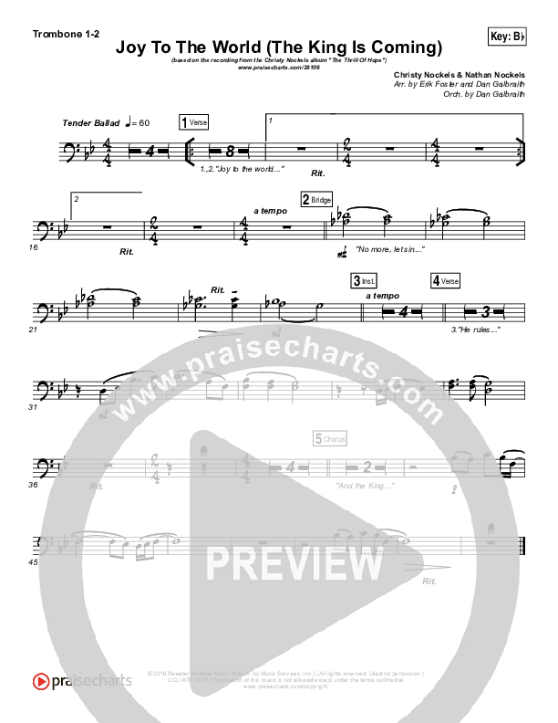 Joy To The World (The King Is Coming) Trombone 1/2 (Christy Nockels)