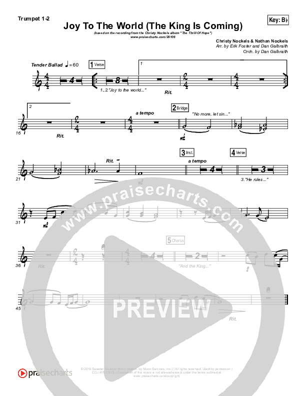 Joy To The World (The King Is Coming) Trumpet 1,2 (Christy Nockels)