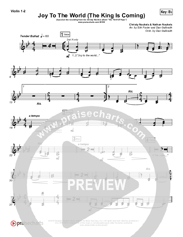 Joy To The World (The King Is Coming) Violin 1/2 (Christy Nockels)