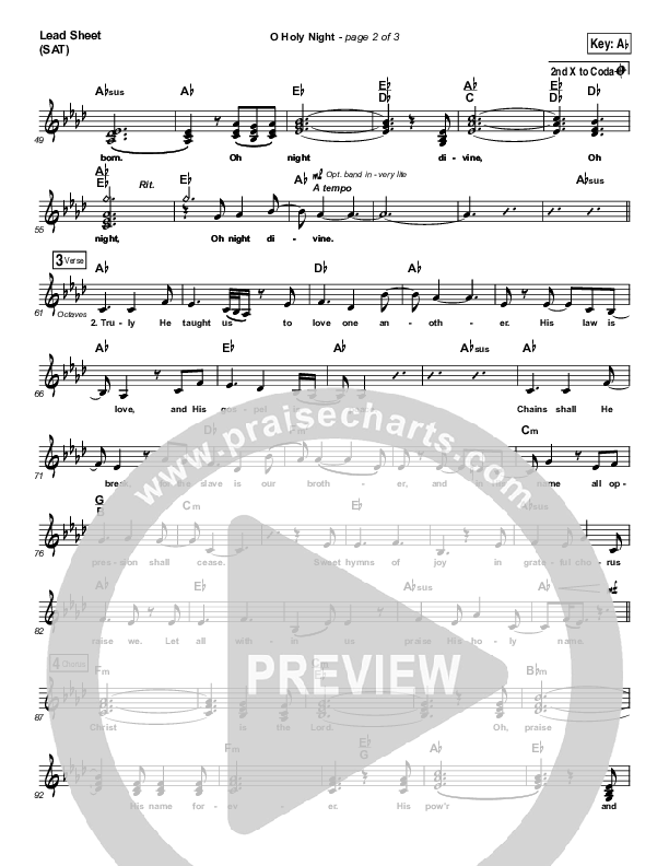 O Holy Night Lead Sheet (SAT) (Christy Nockels)