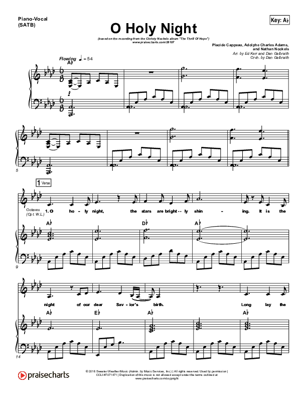 O Holy Night Piano/Vocal (SATB) (Christy Nockels)