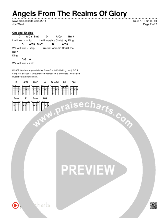 Angels From The Realms Of Glory Chords & Lyrics (Jon Ward)