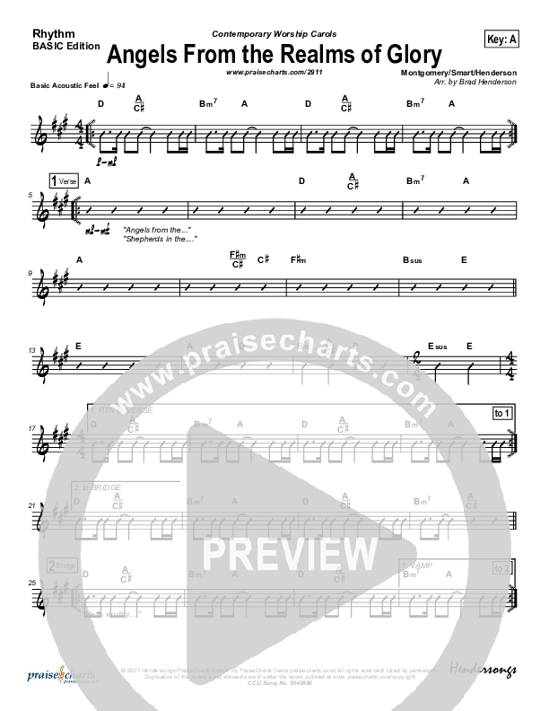Angels From The Realms Of Glory Rhythm Chart (Jon Ward)