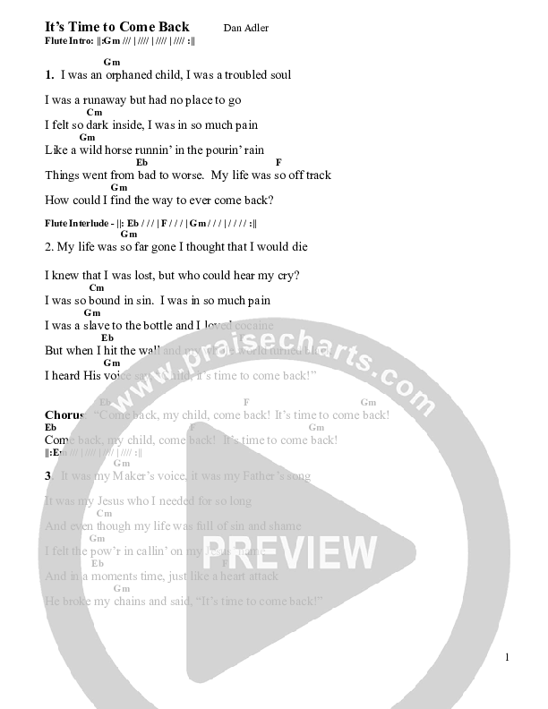 It's Time To Come Back Chords & Lyrics (Heart Of The City)