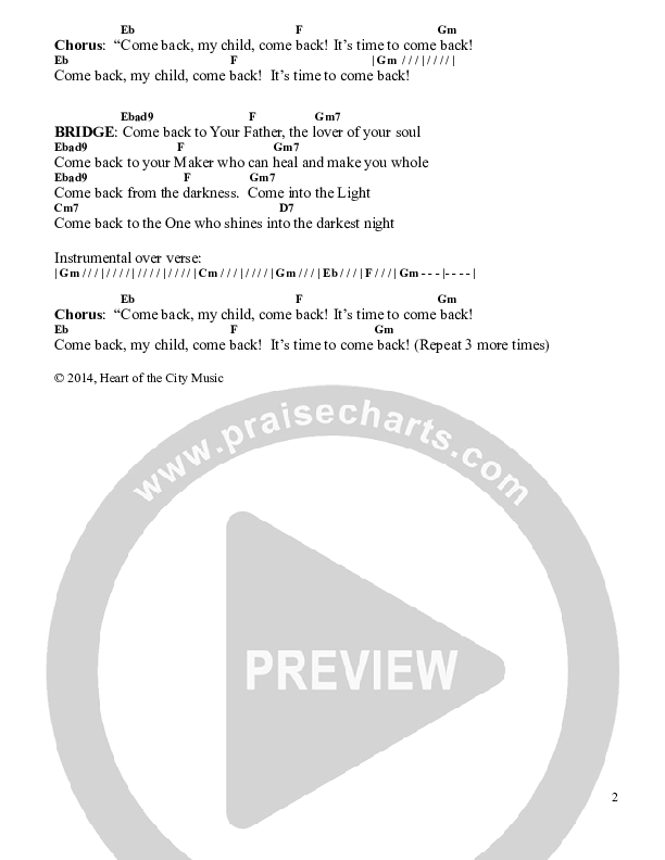 It's Time To Come Back Chords & Lyrics (Heart Of The City)