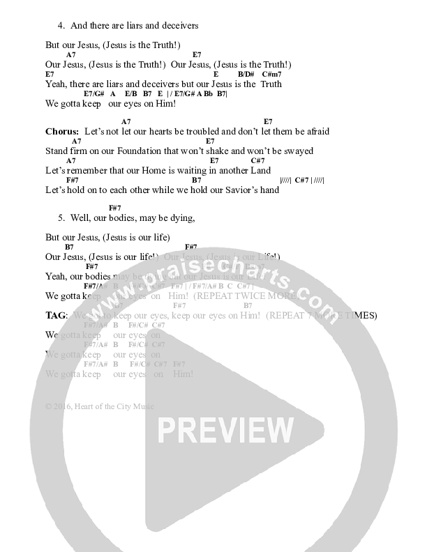 Jesus Is The Light Chords & Lyrics (Heart Of The City)