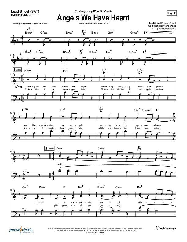 Angels We Have Heard On High Lead Sheet (SAT) (Jon Ward)