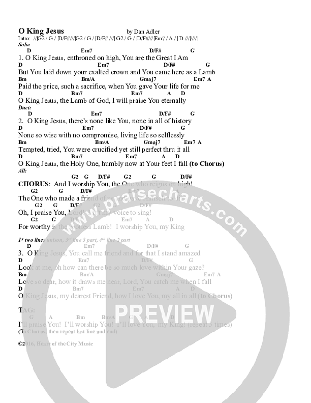 O King Jesus Chords & Lyrics (Heart Of The City)