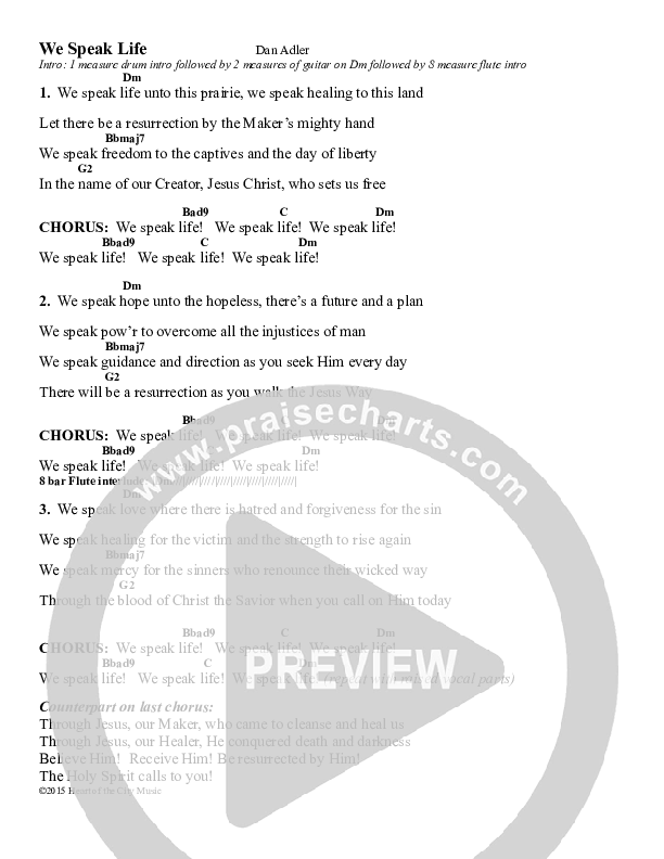 We Speak Life Chords & Lyrics (Heart Of The City)