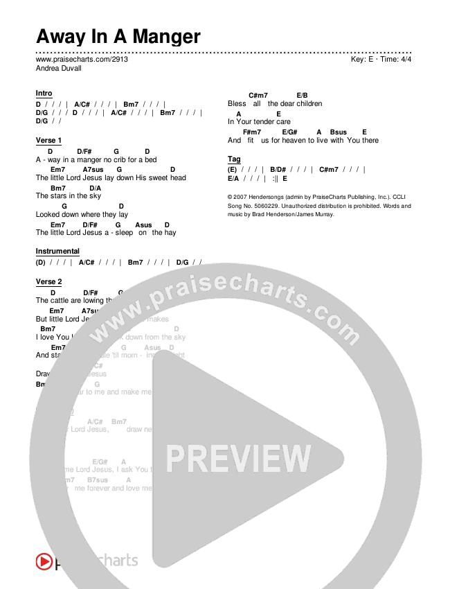 Away In A Manger Chords & Lyrics (Andrea Duvall)