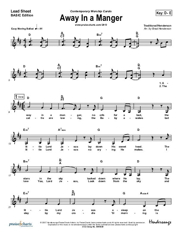 Away In A Manger Lead Sheet (Andrea Duvall)