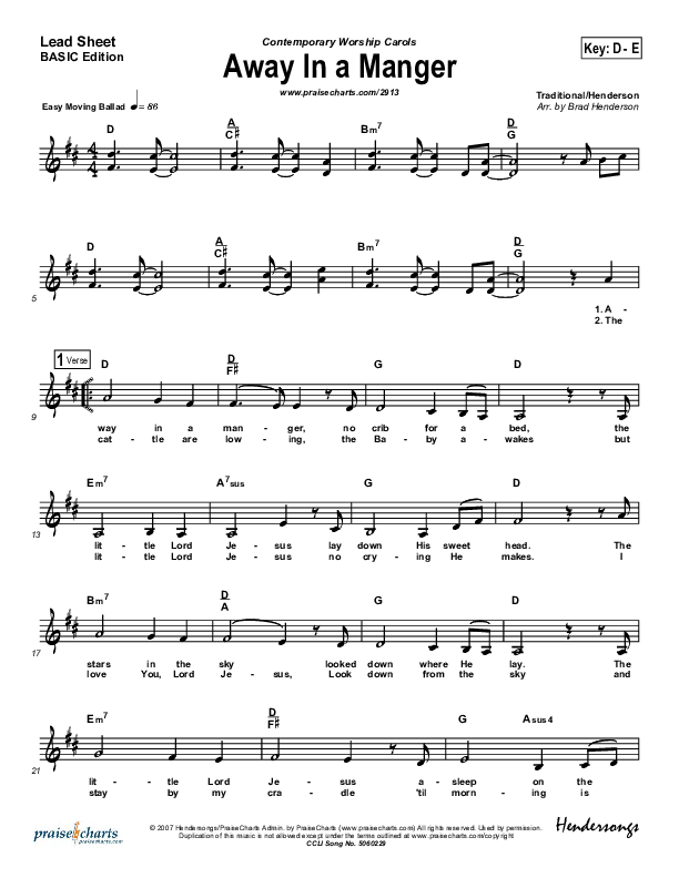 Away In A Manger Lead Sheet (SAT) (Andrea Duvall)