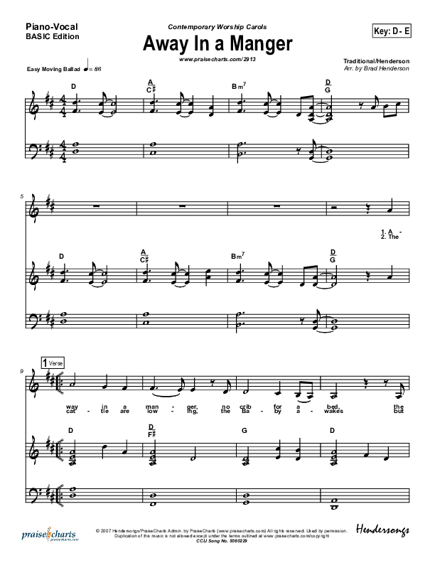 Away In A Manger Piano/Vocal Pack (Andrea Duvall)