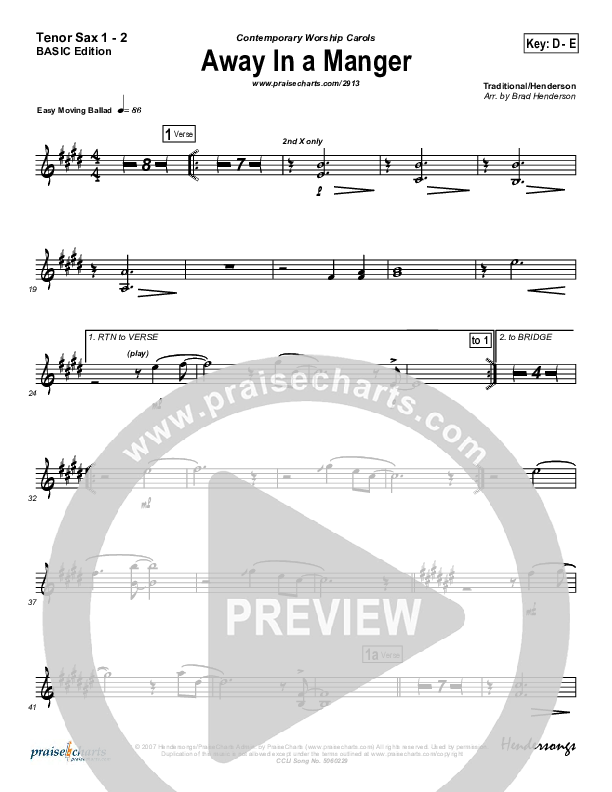 Away In A Manger Tenor Sax 1/2 (Andrea Duvall)