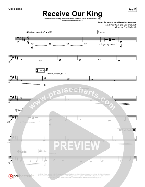 Receive Our King Cello/Bass (Meredith Andrews / Michael Weaver)