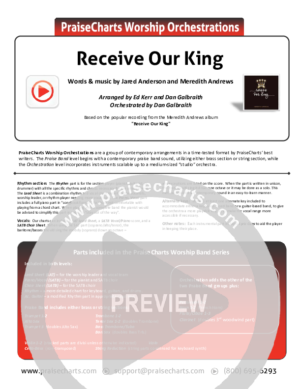 Receive Our King Cover Sheet (Meredith Andrews / Michael Weaver)