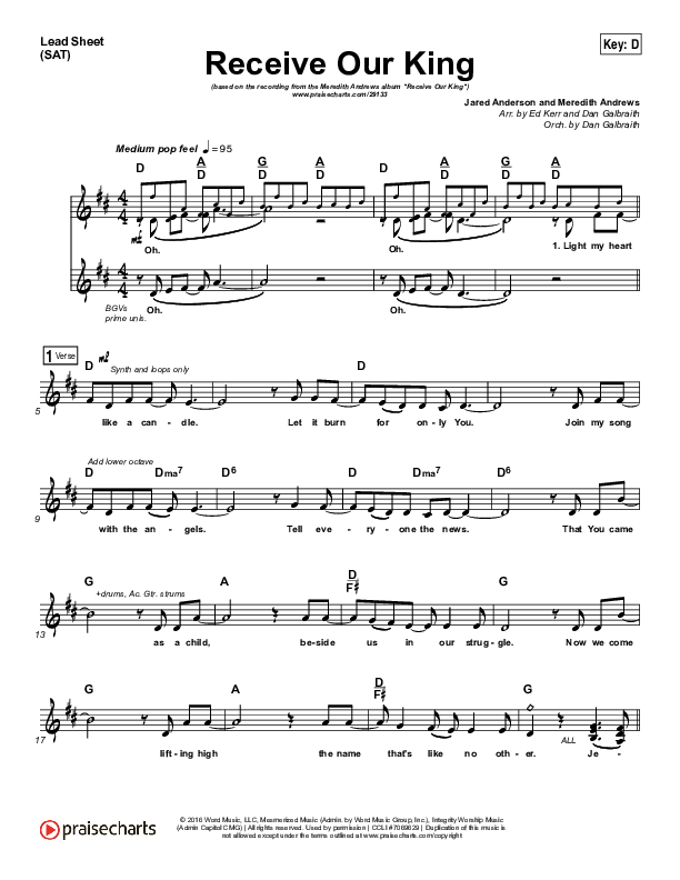 Receive Our King Lead Sheet (SAT) (Meredith Andrews / Michael Weaver)