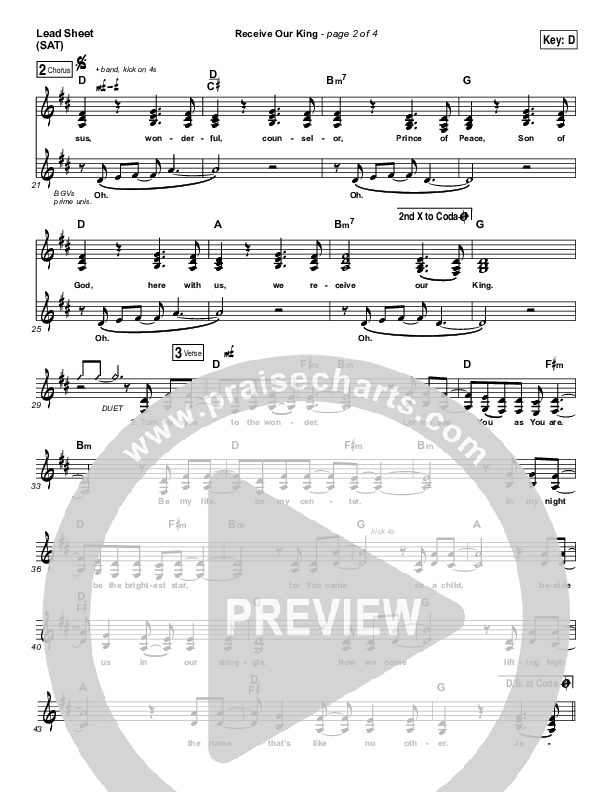 Receive Our King Lead Sheet (SAT) (Meredith Andrews / Michael Weaver)