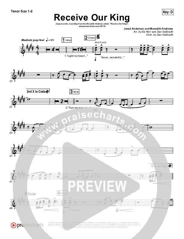 Receive Our King Tenor Sax 1/2 (Meredith Andrews / Michael Weaver)