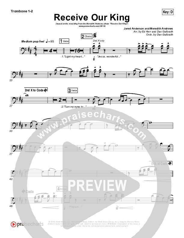 Receive Our King Trombone 1/2 (Meredith Andrews / Michael Weaver)