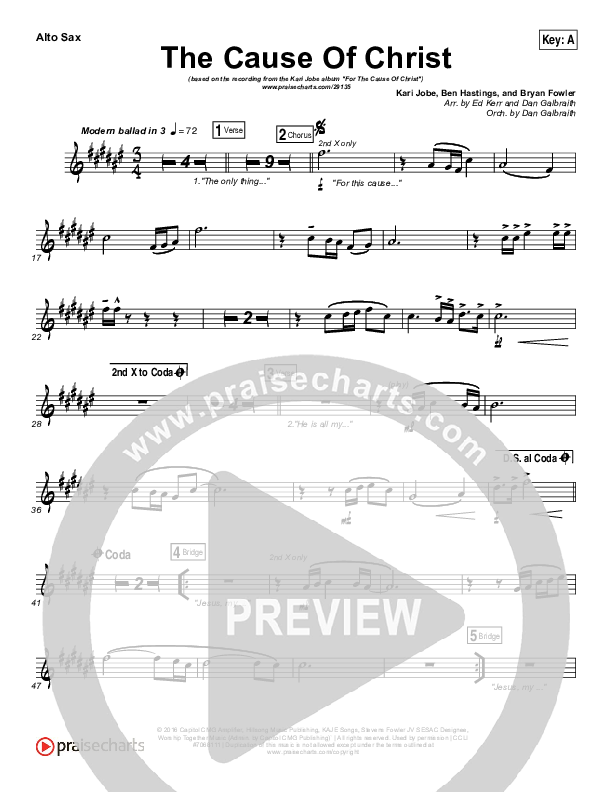 The Cause Of Christ Alto Sax (Kari Jobe)
