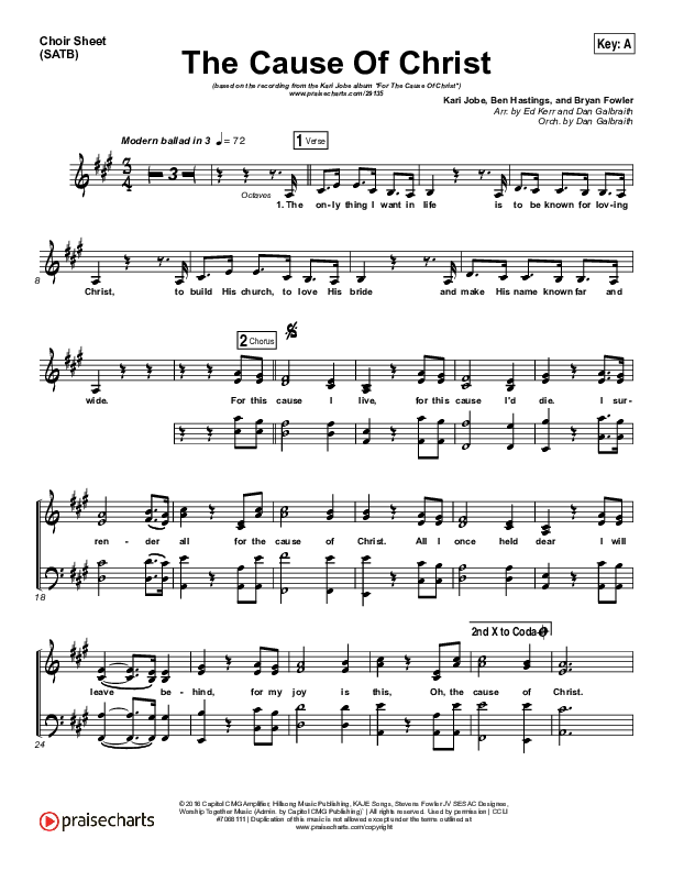 The Cause Of Christ Choir Sheet (SATB) (Kari Jobe)
