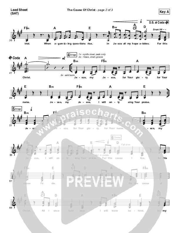 The Cause Of Christ Lead Sheet (SAT) (Kari Jobe)